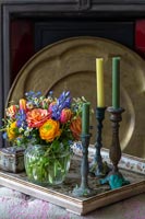 Colourful flowers and candles 