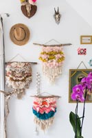 A selection of macrame wall hangings 