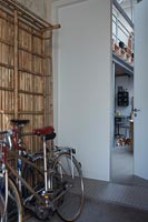 Bicycles in industrial hallway 
