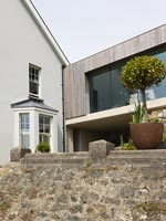 Exterior of modern extension on country house 