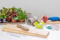 Tools and materials for making an indoor hanging plant shelf