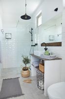 White and wood modern country bathroom 