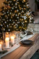 Detail of dining table decorated for Christmas 
