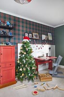 Colourful modern childrens room decorated for Christmas 