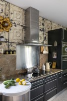 Retro kitchen with black cabinets