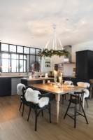 Modern country kitchen-diner decorated for Christmas 
