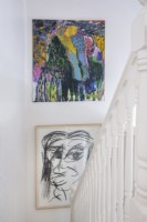 View of contemporary art on stairwell wall