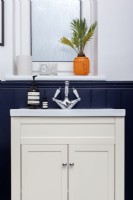 Sink vanity unit in blue and white bathroom
