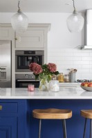 Bold blue and grey shaker style kitchen