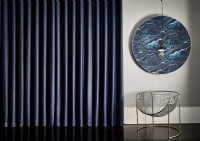 Dark blue curtain in contemporary living room