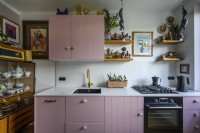 Modern kitchen with dusky pink cabinets