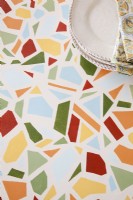 Detail of DIY painted tabletop in 3-season porch makeover