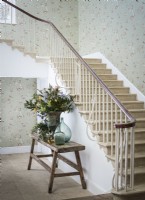 Classic Georgian staircase with wallpapered walls