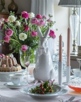 Easter decorations on country dining table.