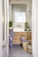 Modern bathroom with wooden vanity