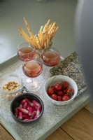 Tray of drinks and snacks