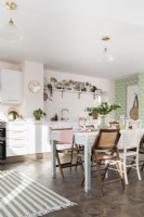 Pale pink and green kitchen diner