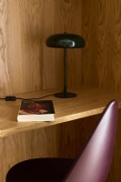 Desk in bedroom and table lamp