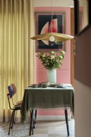 Pink colourful modern contemporary dining room