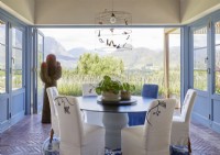 Dining area with stunning views of countryside through picture window