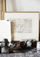 Framed drawing and vintage camera detail