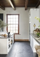 Black slate floor in country kitchen