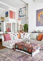 Colourful modern living room with modern artwork on walls