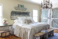 Rather than use decoratorâ€™s tricks such as dark-colored walls to minimize large rooms, Kathee creates impressions of even more space by keeping walls light.Leaning architectural salvage infuses the master bedroom with weathered allure