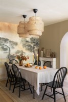 Feature wall in vintage style dining room