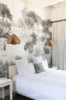 Grey and white feature wall in country bedroom