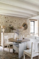 White and stone country living room