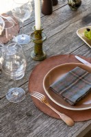 Detail of outdoor dining table laid for meal
