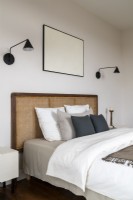 Wicker headboard in modern bedroom
