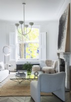 Contemporary, white London Living Room with Jute Rug and designer furniture