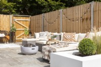 contemporary outdoor seating area in calm neutrals