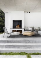 Outdoor living area with fireplace 