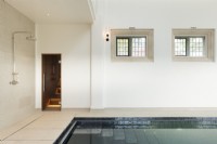 Indoor swimming pool with sauna.