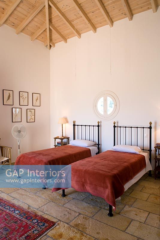 Corfu, Greece. Yialiskari House Villa near Kalami. Bedroom with twin beds