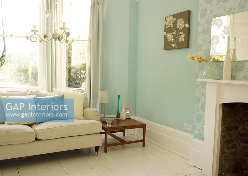 Classic living room with blue painted walls