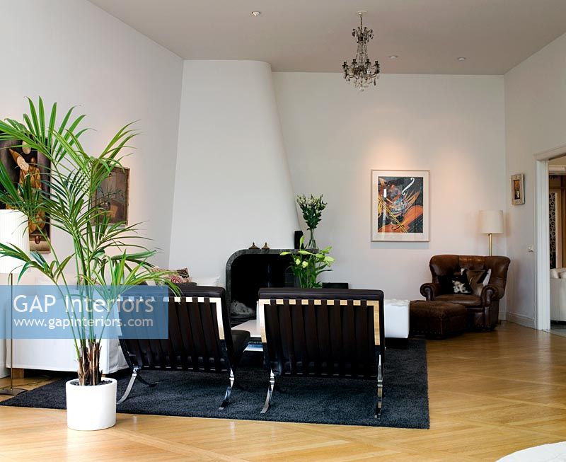 Modern living room with parquet flooring 