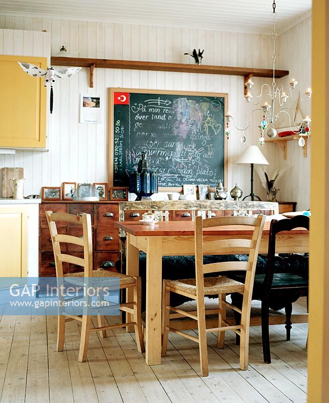 Country dining room with blackboard