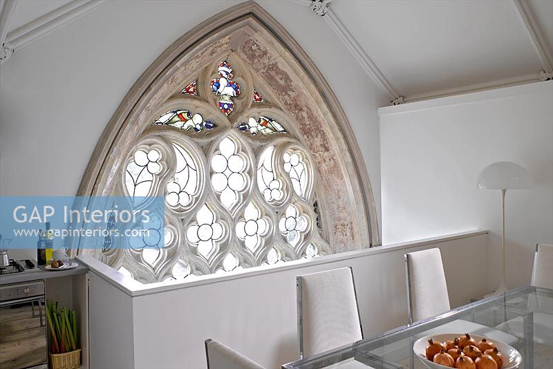 Modern dining room in converted church