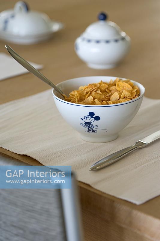 View of cereal in bowl on place mat