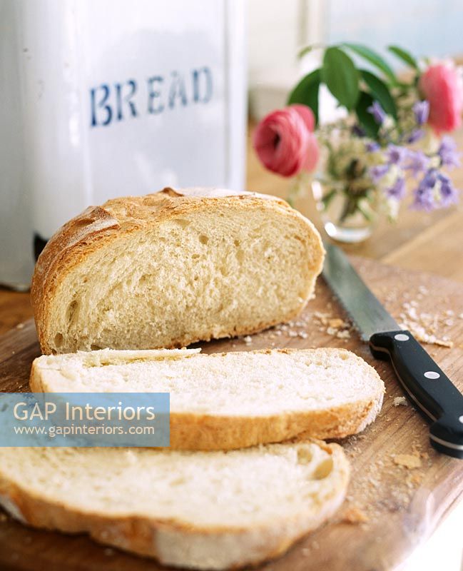 Detail of bread on breadboard 