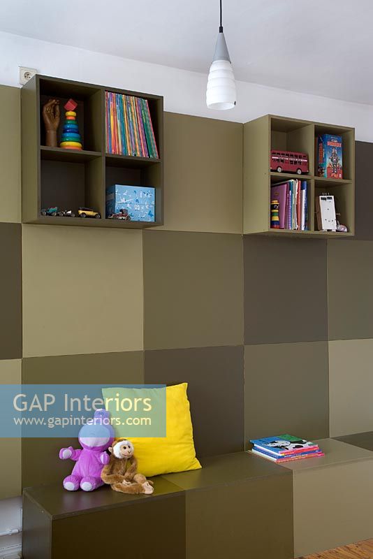 Feature wall in modern childrens room 