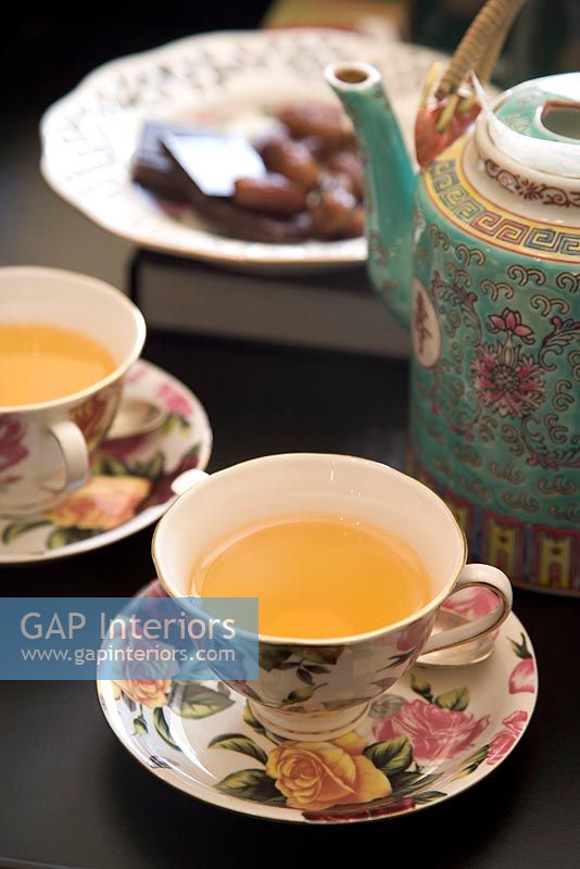 Detail of patterned tea set