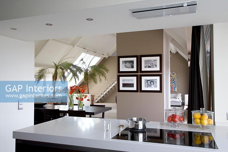 Modern kitchen in open plan loft space 