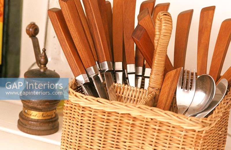 Detail of basket of cutlery