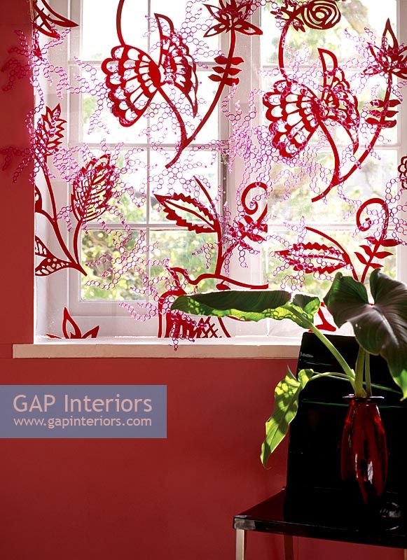 Red patterned curtain