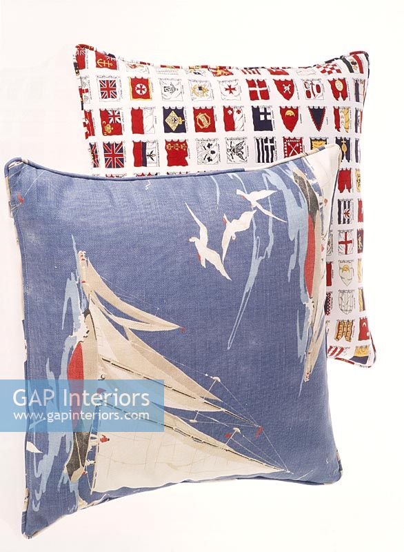 Close-up of nautical themed pillows